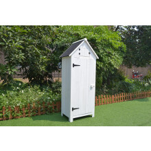 Airwave Outdoor Bideford Wooden Garden Tool Cabinet Shed, 3 Alternate Storage Spaces, Storage for Tools and Equipment, Wooden Latch (White)