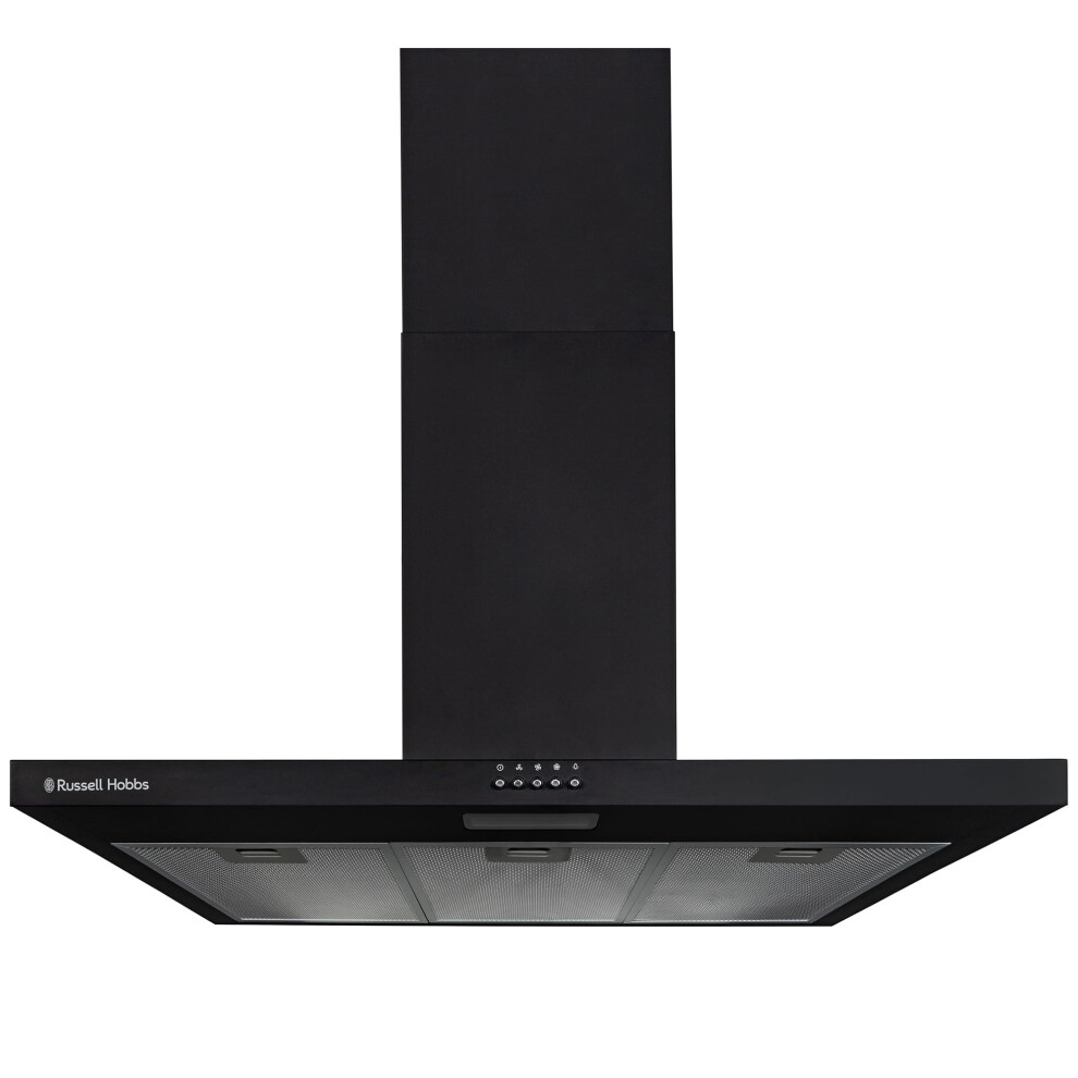 Russell Hobbs Chimney Cooker Hood 90cm T-Shaped Kitchen Extractor Fan in Black, 3 Speed Settings & LED Light Extraction & Recirculation Features, 3 x