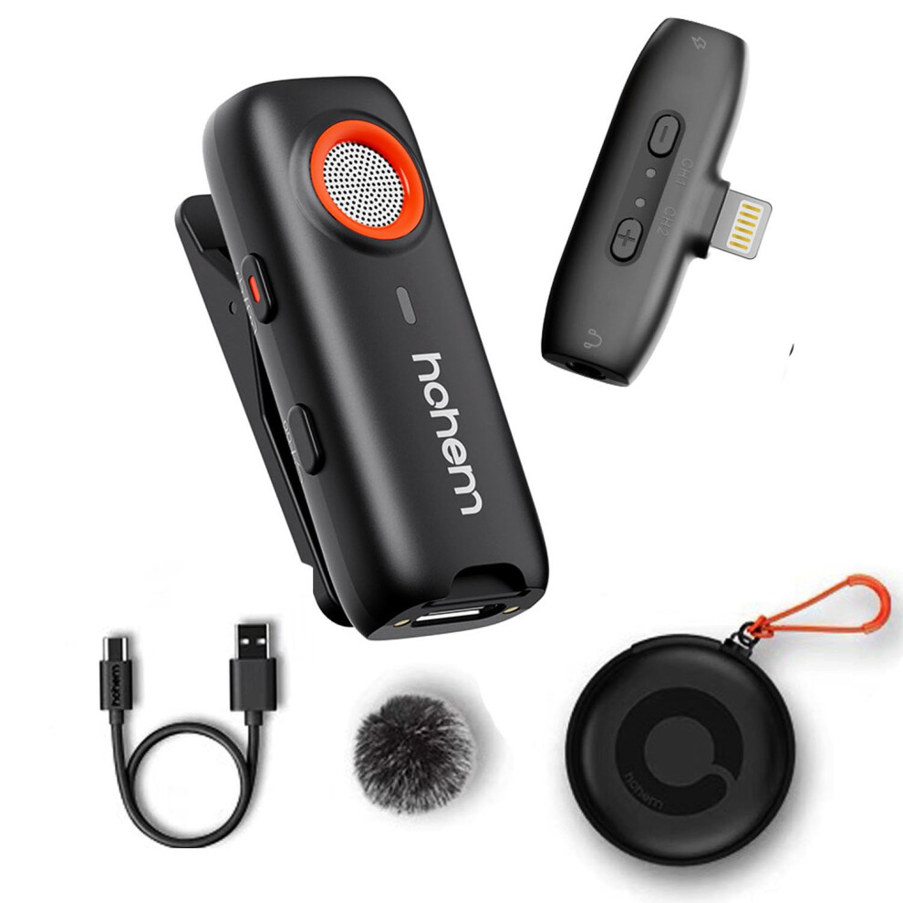 hohem MIC-01 Wireless Lavalier Lapel Microphone for iPhone iPad, MFi Certified, Remote Contro,100m(328ft),7.5Hr Recording Plug-Play Microphone for