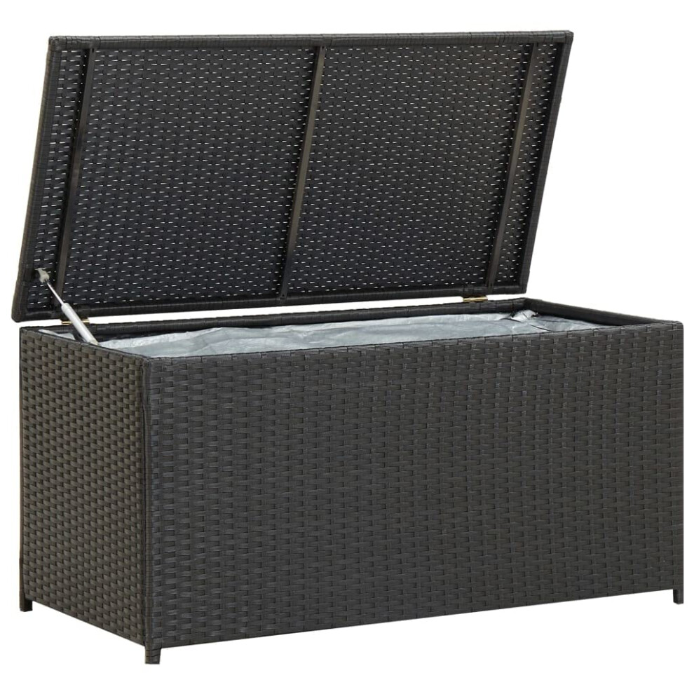 vidaXL Garden Storage Box Moisture Proof Weather Resistant Zippered Closure Poly Rattan Storage Chest Blanket Box Pillow Bench Black 100cm