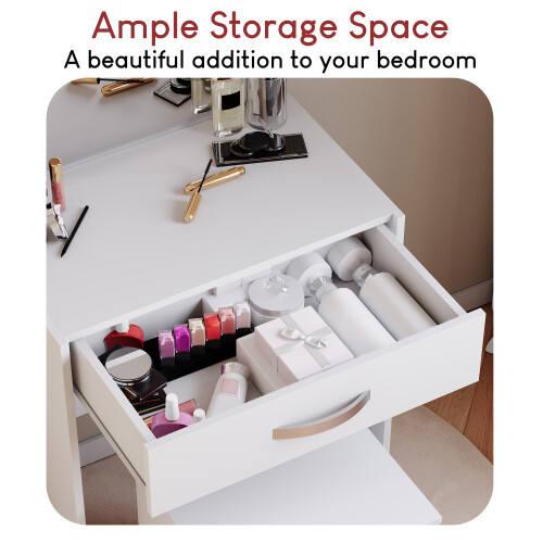 Home Discount (White) Isla 1 Drawer Dressing Table Stool Mirror Set 2