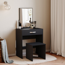 (Black) Isla 1 Drawer Dressing Table Stool Mirror Set