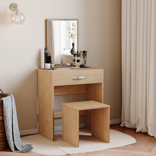 Home Discount (Pine) Isla 1 Drawer Dressing Table Stool Mirror Set
