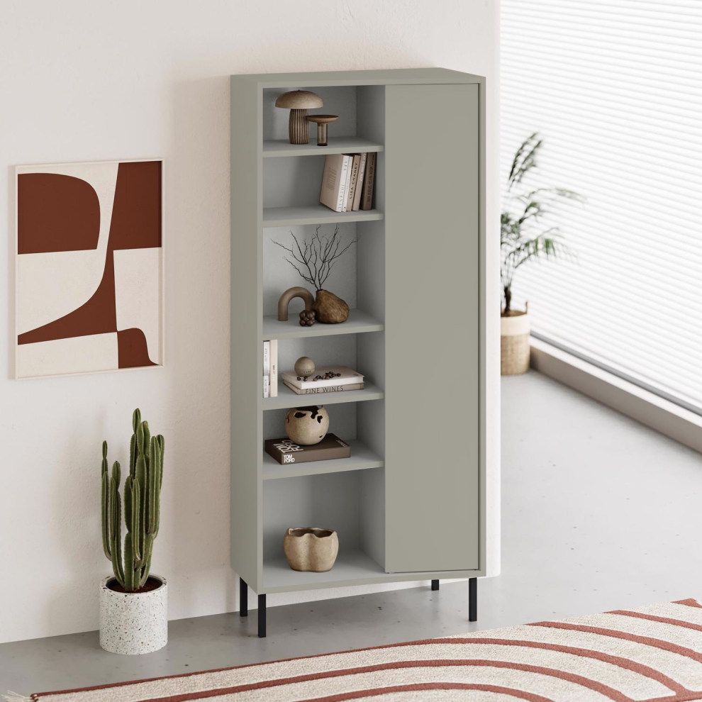 Modern 5 Tier Curved Ash Green Bookshelf Storage Unit