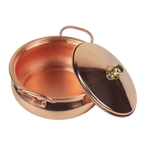 (22cm, Copper) Pure Copper Stew Pan with Lid 18cm Durable Cookware for Professional Kitchen