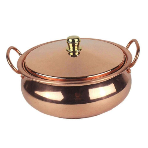 (18cm, Copper) Pure Copper Stew Pan with Lid 18cm Durable Cookware for Professional Kitchen