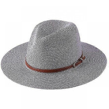(59cm, grey02) 56-58-59-60CM New Natural Panama Soft Shaped Straw Hat Summer Women/Men Wide Brim Beach Sun Cap UV Protection Fedora Hat