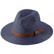 (59cm, Navy01) 56-58-59-60CM New Natural Panama Soft Shaped Straw Hat Summer Women/Men Wide Brim Beach Sun Cap UV Protection Fedora Hat