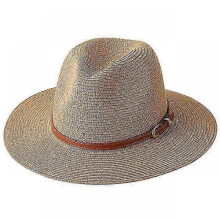 (59cm, Khaki02) 56-58-59-60CM New Natural Panama Soft Shaped Straw Hat Summer Women/Men Wide Brim Beach Sun Cap UV Protection Fedora Hat