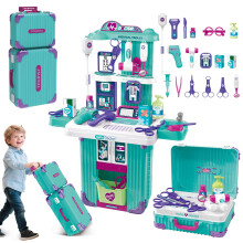 3-in-1 Kids Doctor Playset with Medical Trolley, Foldable Suitcase