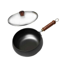 (glass lid) 9.45' Iron Wok Flat Bottom Wok Gas Cookware Induction Cooker Frying Wok Pan Stir Fry Pan for Camping Home Restaurant Kitchen