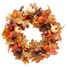 20 inch Artificial Autumn Fall Wreath, Harvest Thanksgiving Door Wreath for Front Door with Pumpkins White