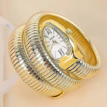 (Gold White) Women Snake Bracelet Watch Serpentine Bling Diamond Quartz Watches