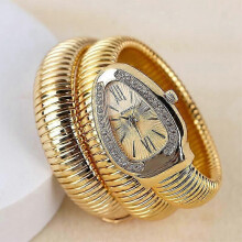 (Gold) Women Snake Bracelet Watch Serpentine Bling Diamond Quartz Watches