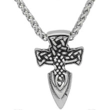 Viking Celtic Knot Spear Pendant Necklace - Men's Stainless Steel Vintage Trinity Knot Sword Head Amulet - Handmade Punk Hip Hip Biker Charm Nordic Je