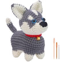 Crochet Kit DIY Husky with Knitting Yarn Needles Plush Doll Easy for Beginner Includes Enough Hook