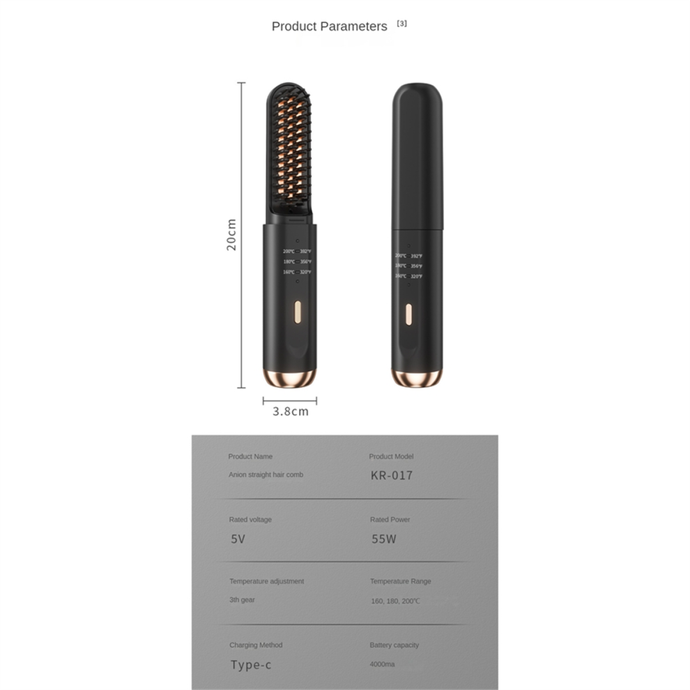 Torribaly Cordless Hair Straightener Brush Fast Heated Multifunctional Negative Ions Electric Hot Comb