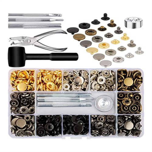 Leather Snap Fasteners Kit, 120 Set Metal Buttons Press Studs with 6 Setting Tools, for Clothes, Bracelets, Jackets