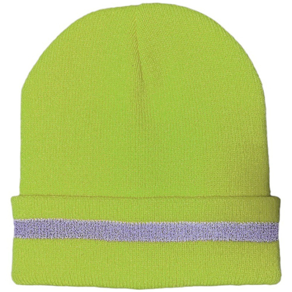 Unisex Reflective Stripe Knitted Hats Beanies Luminous Outdoor Cycling Ski Warm Caps Women Men,Fluorescent Yellow 4851097970624