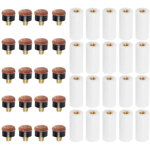 20Sets Billiard Cue Tips with Pool Stick Ferrules 12mm Screw-on Replacement for Nine Ball 1