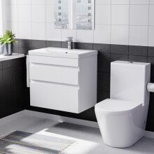 Nes Home White 600mm Wall Hung 2 Drawers Vanity Cabinet Unit & Close Coupled Toilet