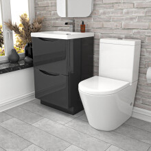 Nes Home Dark Grey 500mm Basin Vanity Unit and Rimless Close Coupled Toilet