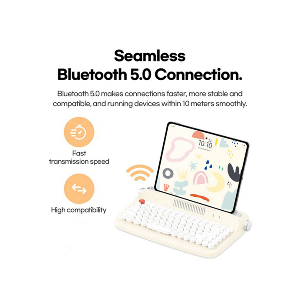 Clavier sans fil Bluetooth pour machine à écrire, mécanique, universel, rétro, rond, pour ordinateur portable, A