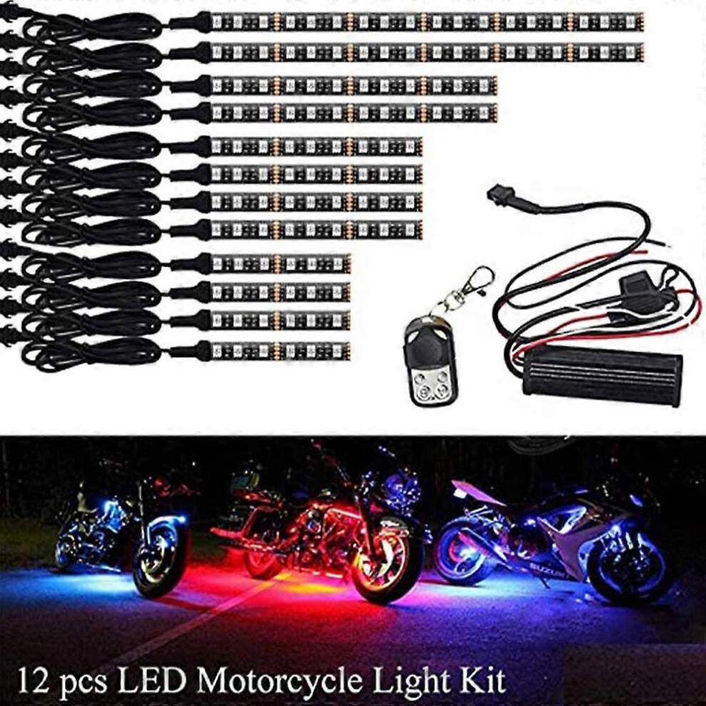 Lot de 12 bandes lumineuses LED néon pour moto, RVB, 15 couleurs, télécommande, éclairage sous-marin
