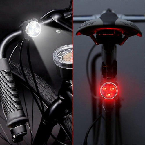 Kit de luz de bicicleta com combinação de luz traseira e farol com 4 modos de piscar LED recarregáveis, 1