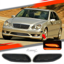 2x Smoked LED Lights Front Bumper Side Marker For Mercedes W203 C Class 01-07