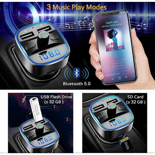 Car Bluetooth Transmitter, Blue Ambient Ring Light Wireless Radio Car Receiver Adapter Kit 1