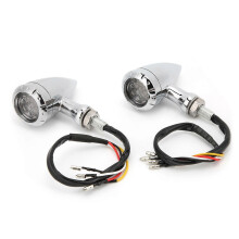 Lot de 2 clignotants LED pour moto, rétro, jaune, rouge, coque chromée, universels