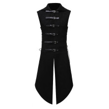 (2XL) Schwarze Gothic-Steampunk-Samtweste für Herren, mittelalterlich, viktorianisch, zweireihig, Herrenanzugwesten