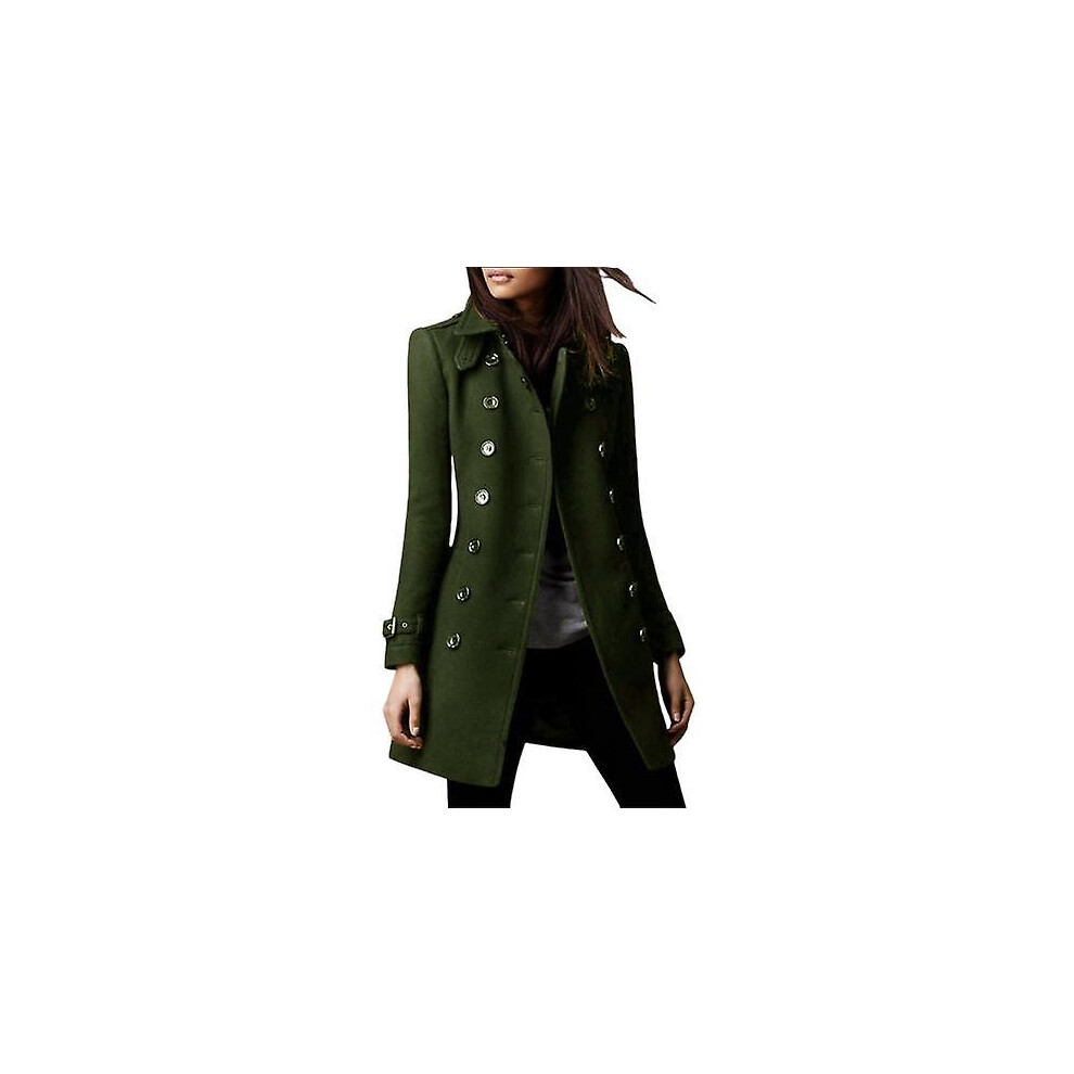 (L-vert armée) Restez à la pointe de la mode avec notre nouveau manteau en laine mi-long pour femme