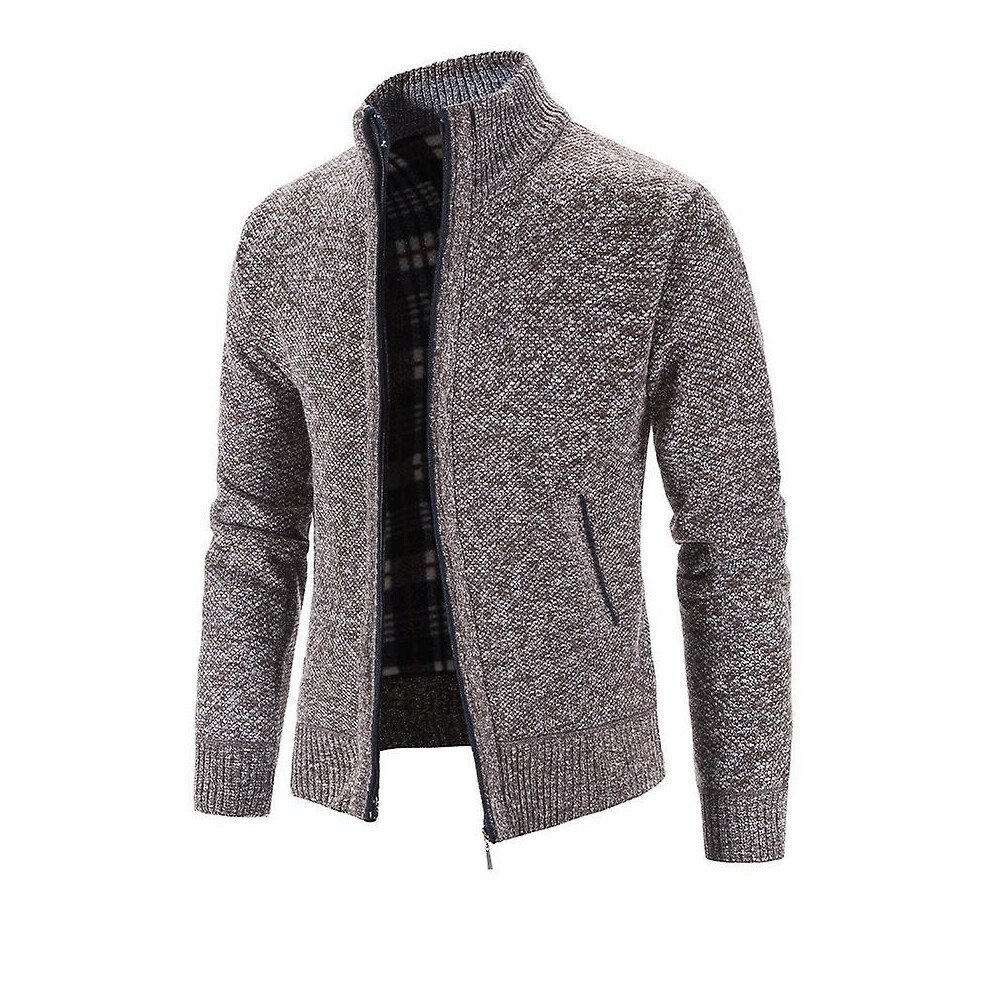 (L-marron) Nouveau pull tricoté printemps-automne pour hommes, mode slim fit cardigan hommes, pulls