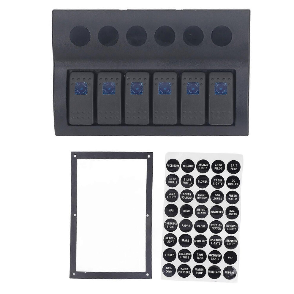 Panneau de commutation électrique 6 gangs pré-câblé, panneau de commande à interrupteur LED bleu avec