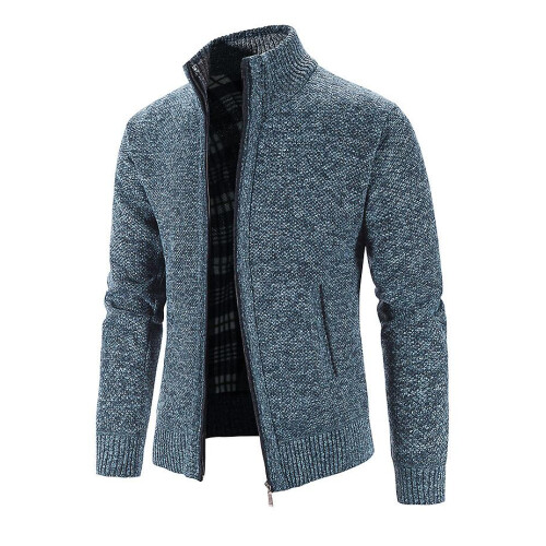 (4XL-blau grau) Neue Frühling Herbst Strickpullover Herrenmode Slim Fit Strickjacke Männer Kausal Pullover