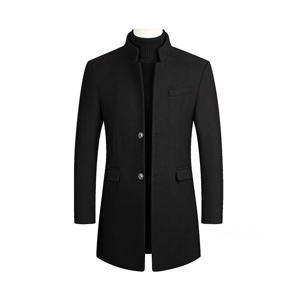 Trench-coat long en cachemire et laine pour homme (3XL, noir épais)