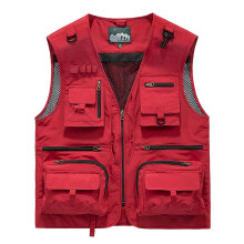 Gilet tactique de randonnée et de pêche pour homme (M-rouge) - Gilet de photographe en maille sans manches