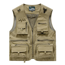 (XL-kaki) Gilet tactique de randonnée et de pêche pour homme, gilet de photographe, gilet cargo en maille