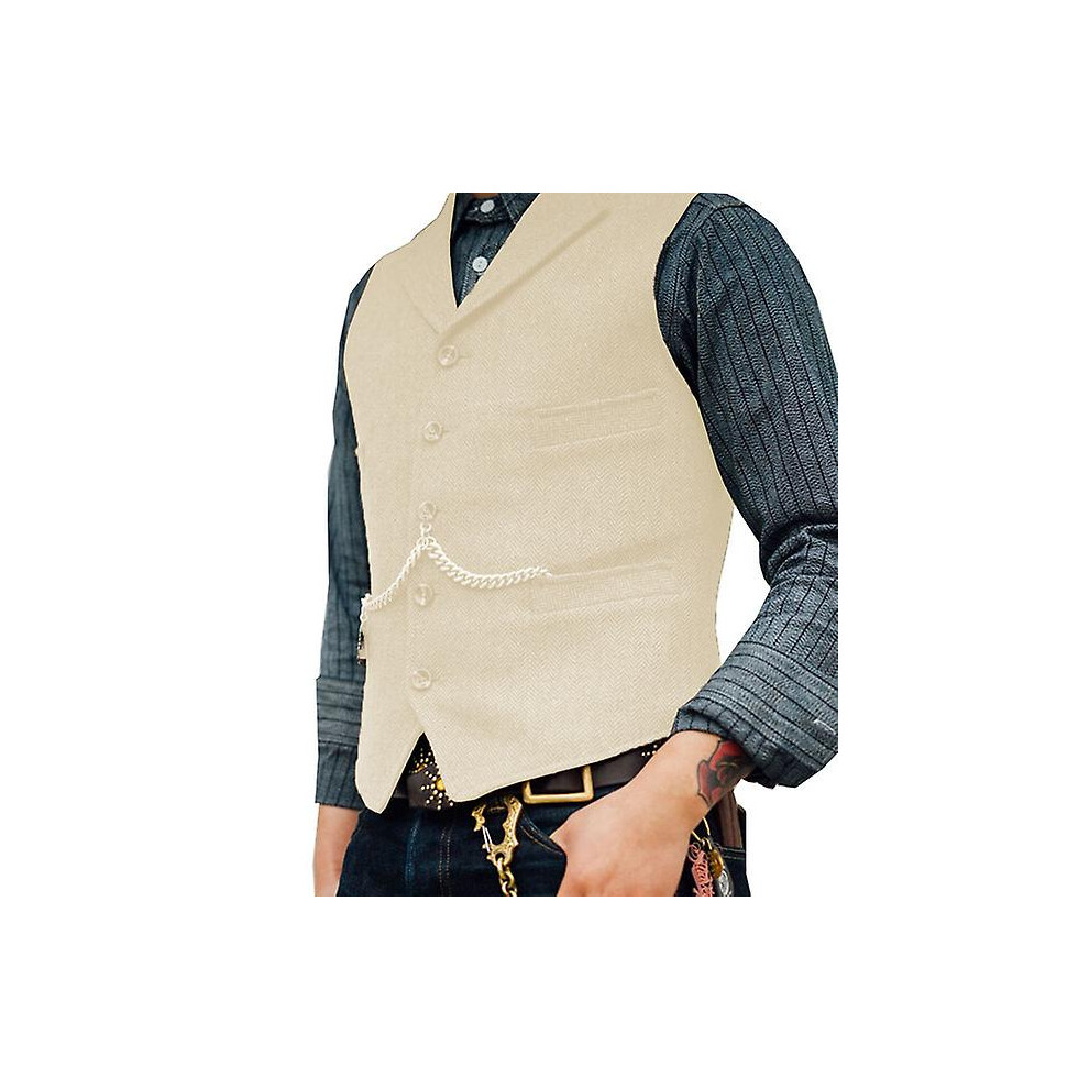 (XS-champagne) Gilet de costume pour homme marron en tweed de laine pour mariage, veste d'affaires décontractée,
