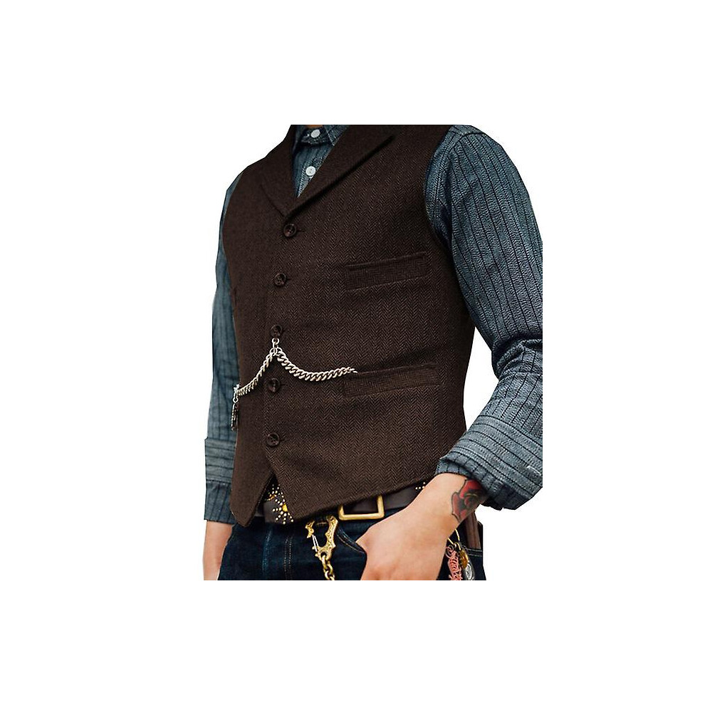 Gilet de costume pour homme (S-marron) - Gilet de mariage en laine et tweed marron - Coupe slim décontractée
