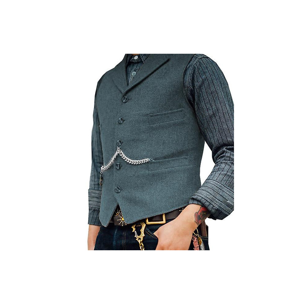 (S-bleu marine clair) Gilet de costume pour homme marron en laine tweed pour mariage, veste d'affaires