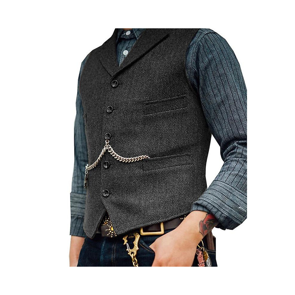 (S-gris foncé) Gilet de costume pour homme marron en laine tweed pour mariage, veste d'affaires décontractée,