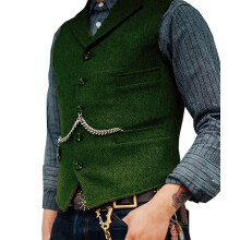 (M-grün) Herren Anzugweste Braun Hochzeit Wolle Tweed Business Weste Jacke Casual Slim Fit Gilet Homme