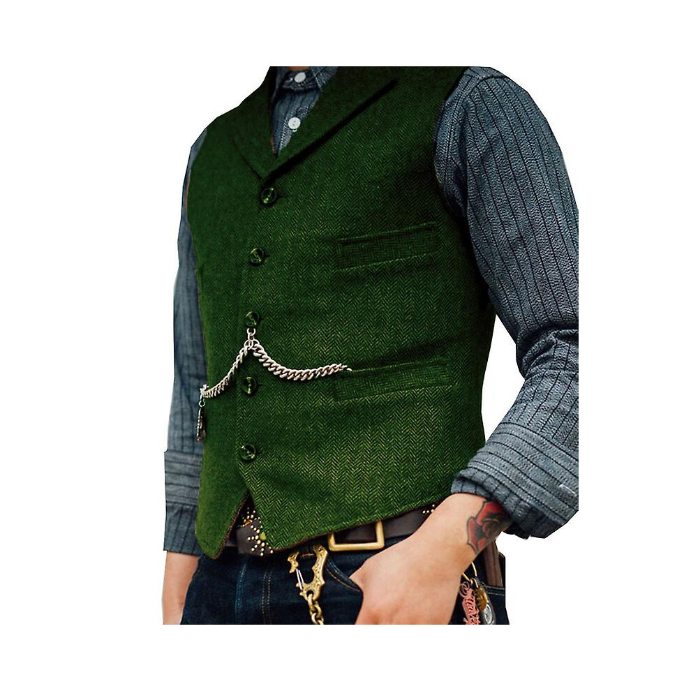 (M-vert) Gilet de costume pour homme marron en laine tweed pour mariage, veste d'affaires décontractée,
