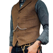 (S-hellbraun) Herren Anzugweste Braun Hochzeit Wolle Tweed Business Weste Jacke Casual Slim Fit Gilet