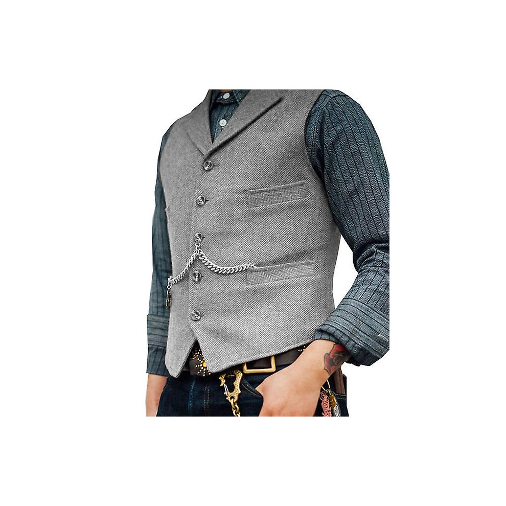 (L-gris argenté) Gilet de costume pour homme marron en laine tweed pour mariage, veste d'affaires décontractée,