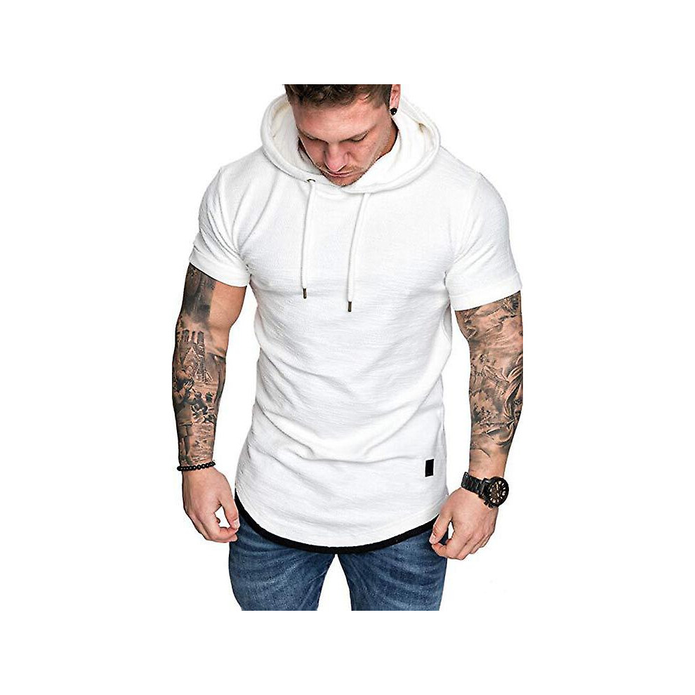 (L-blanc) T-shirt à capuche à manches courtes pour homme : élégant, confortable et parfait pour le sport,