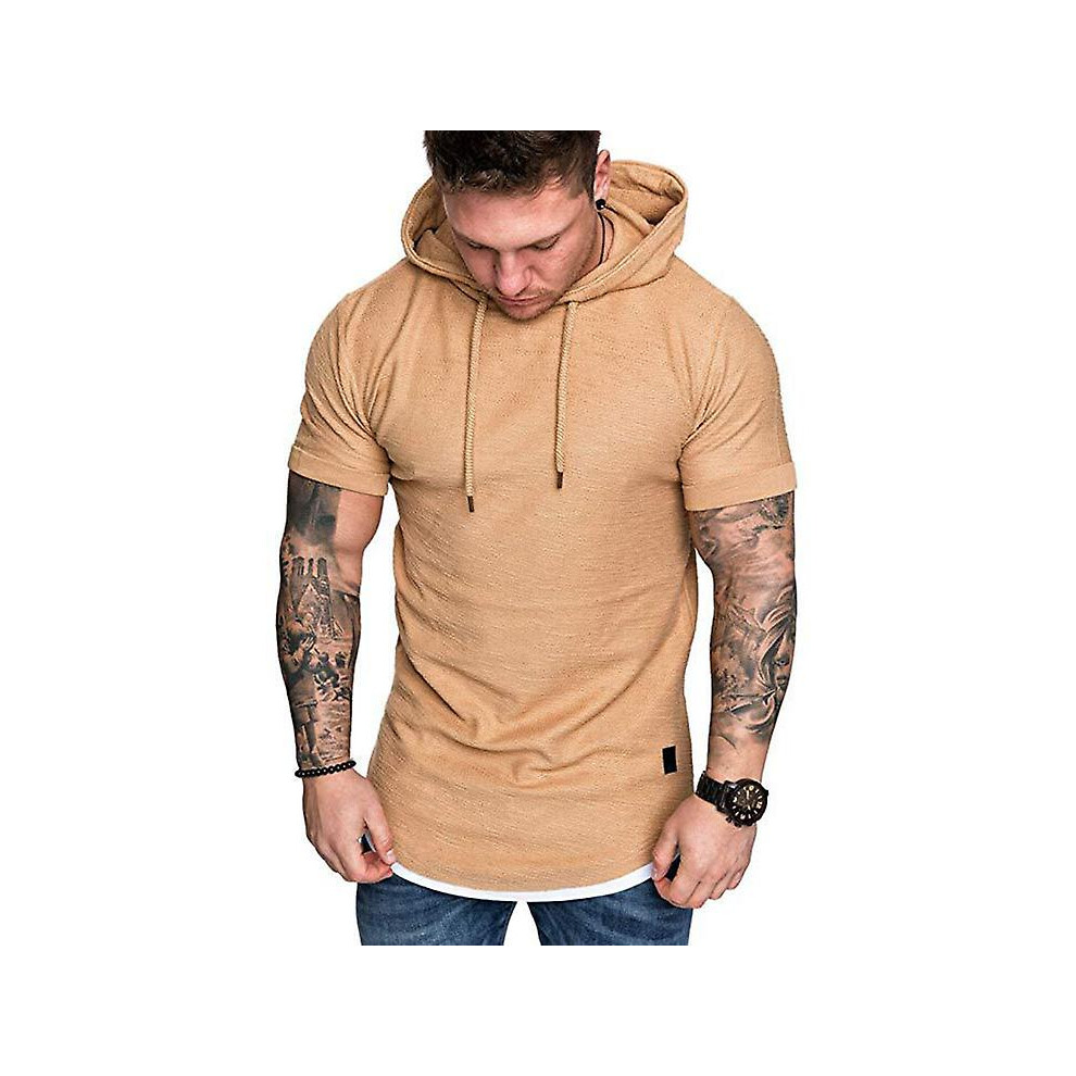 (L-kaki) T-shirt à capuche à manches courtes pour homme : élégant, confortable et parfait pour le sport,